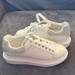 Steve Madden White Platform Sneakers with Rhinestone Heel